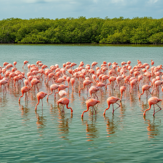 Celestun Mexico flamingos