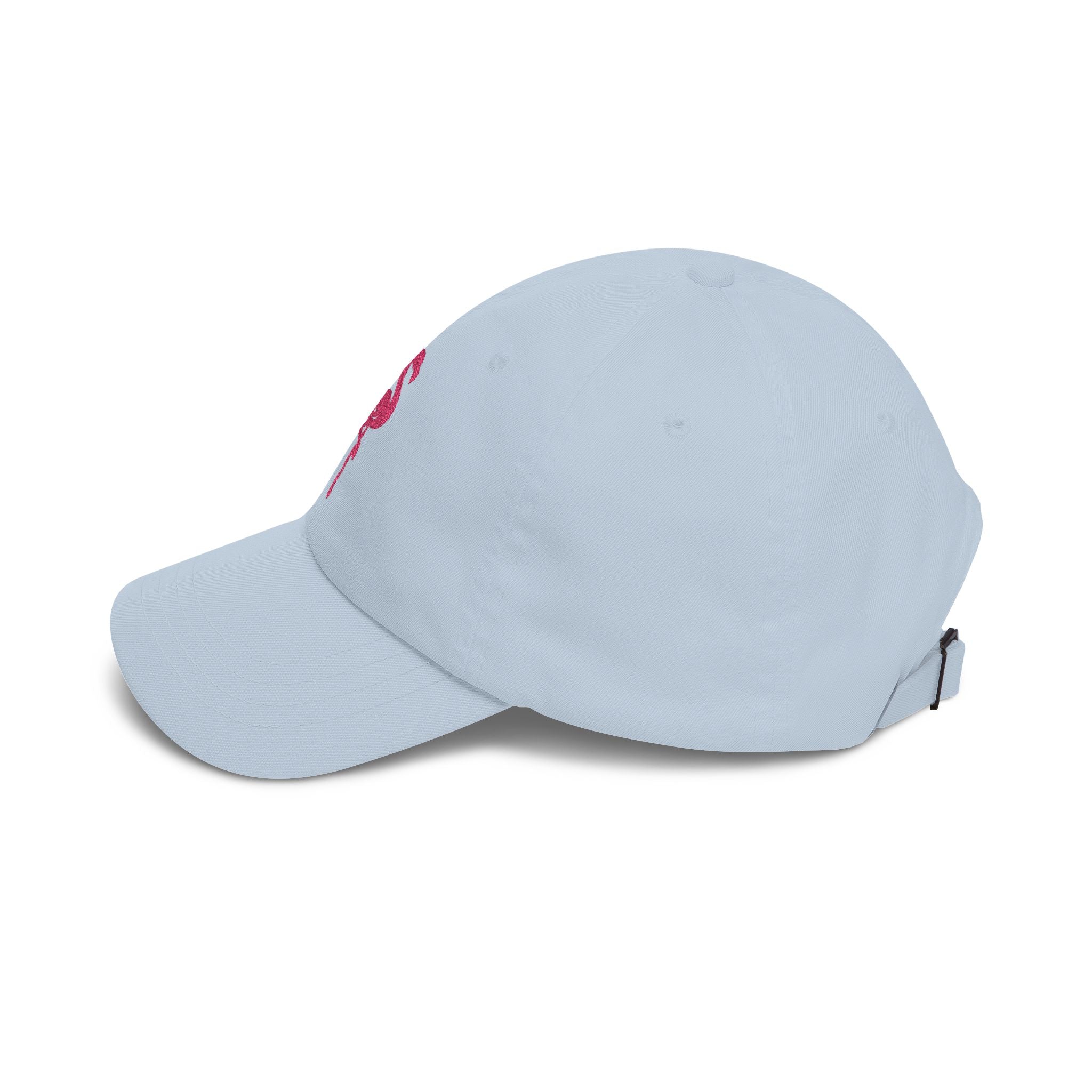 Flamingo Embroidered Dad Cap — White Baseball Hat with Pink Flamingo