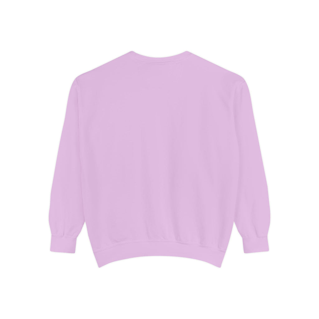 Flamingo Crewneck Sweatshirt — Small Embroidered Pink Flamingo on Aqua