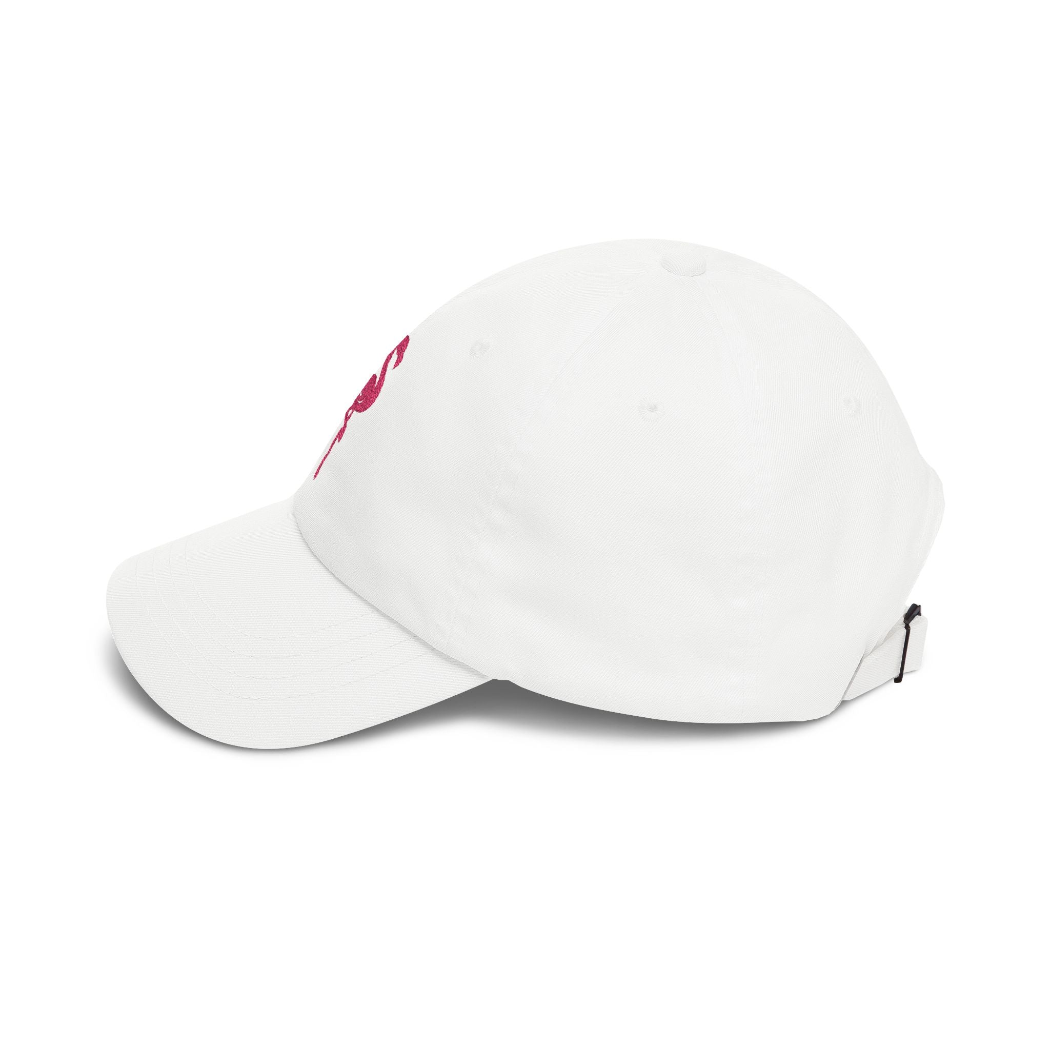 Flamingo Embroidered Dad Cap — White Baseball Hat with Pink Flamingo