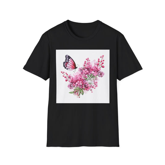 Butterfly and Pink Floral Watercolor Shirt - Spring Blossom Tee — T-Shirt
