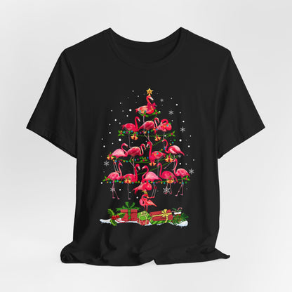 Flamingo Christmas Tree Shirt - Tropical Holiday Snowflake Design — Premium Tee