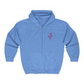 Flamingo Chest Zip Hoodie — Minimal Pink Flamingo Embroidered Zip-Up