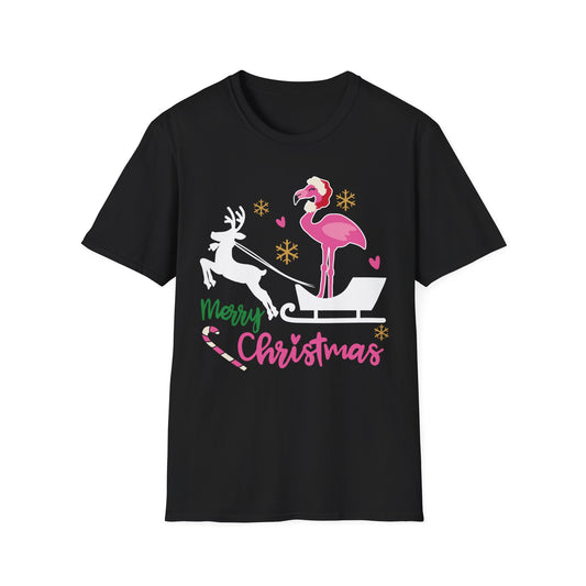 Flamingo and Reindeer Tropical Christmas Shirt - Whimsical Holiday Tee — T-Shirt