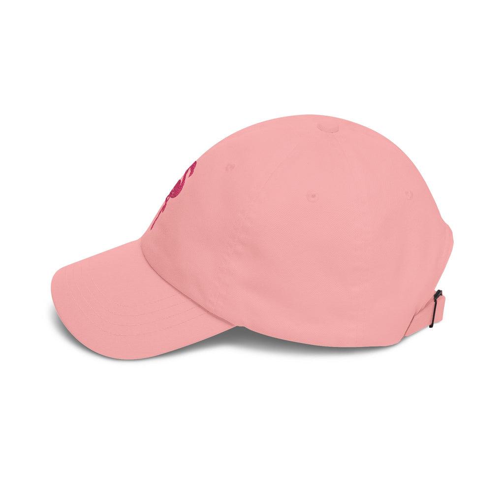 Flamingo Embroidered Dad Cap — White Baseball Hat with Pink Flamingo