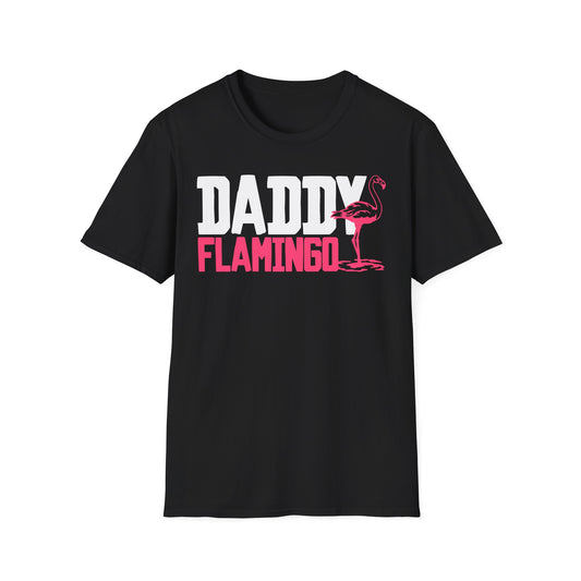 Daddy Flamingo Bold Typography Tropical Dad Shirt Pink White — T-Shirt