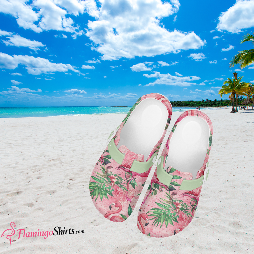 Pink Flamingo Slip On Beach Clogs, Comfort Shoes for Work