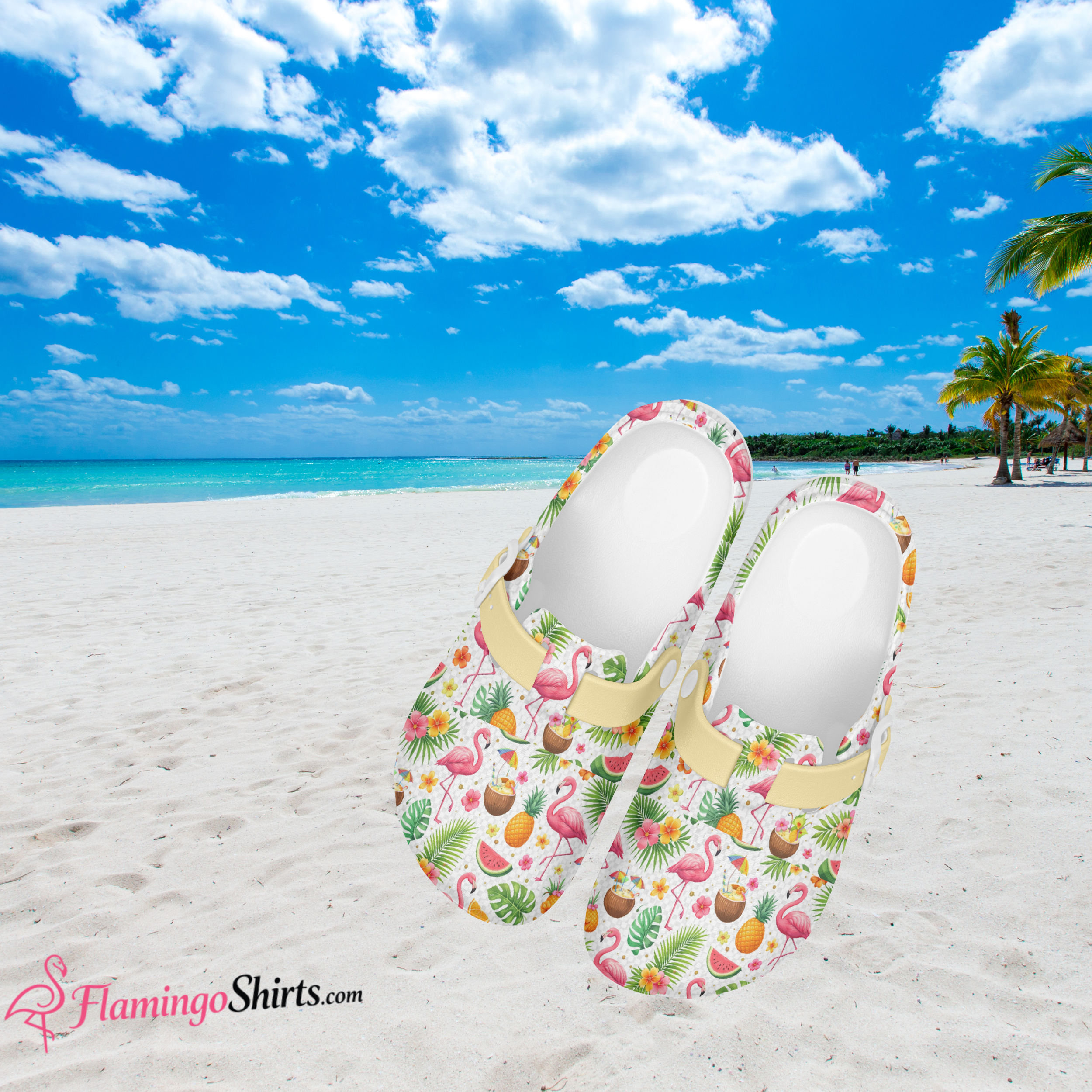 Flamingo Summer Fun Beach Clogs or Work Shoes, Lightweight and Comfortable