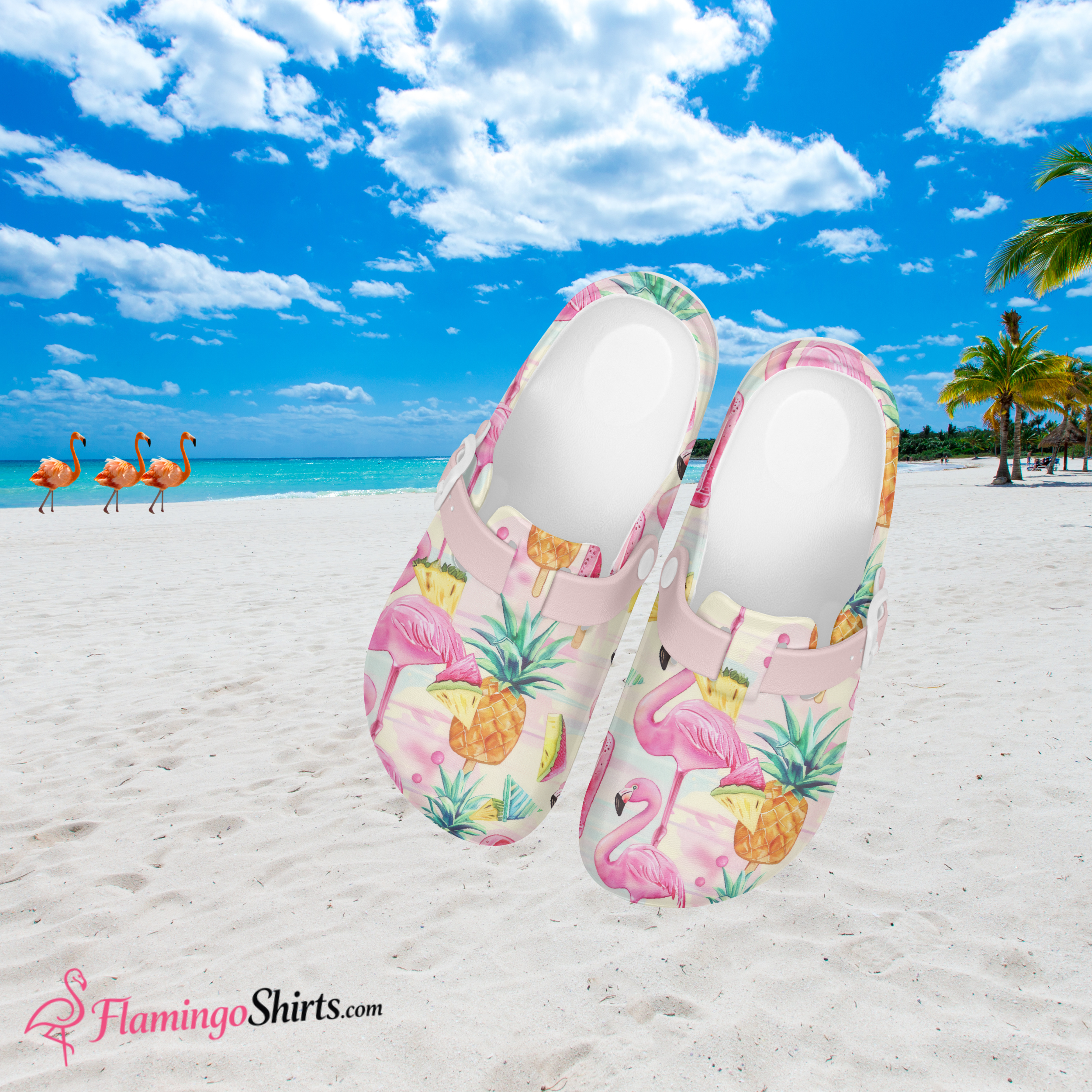 Flamingo & Pineapple Slices Summer Fun Work Clog- Fun Tropical Comfort for Sunny Days