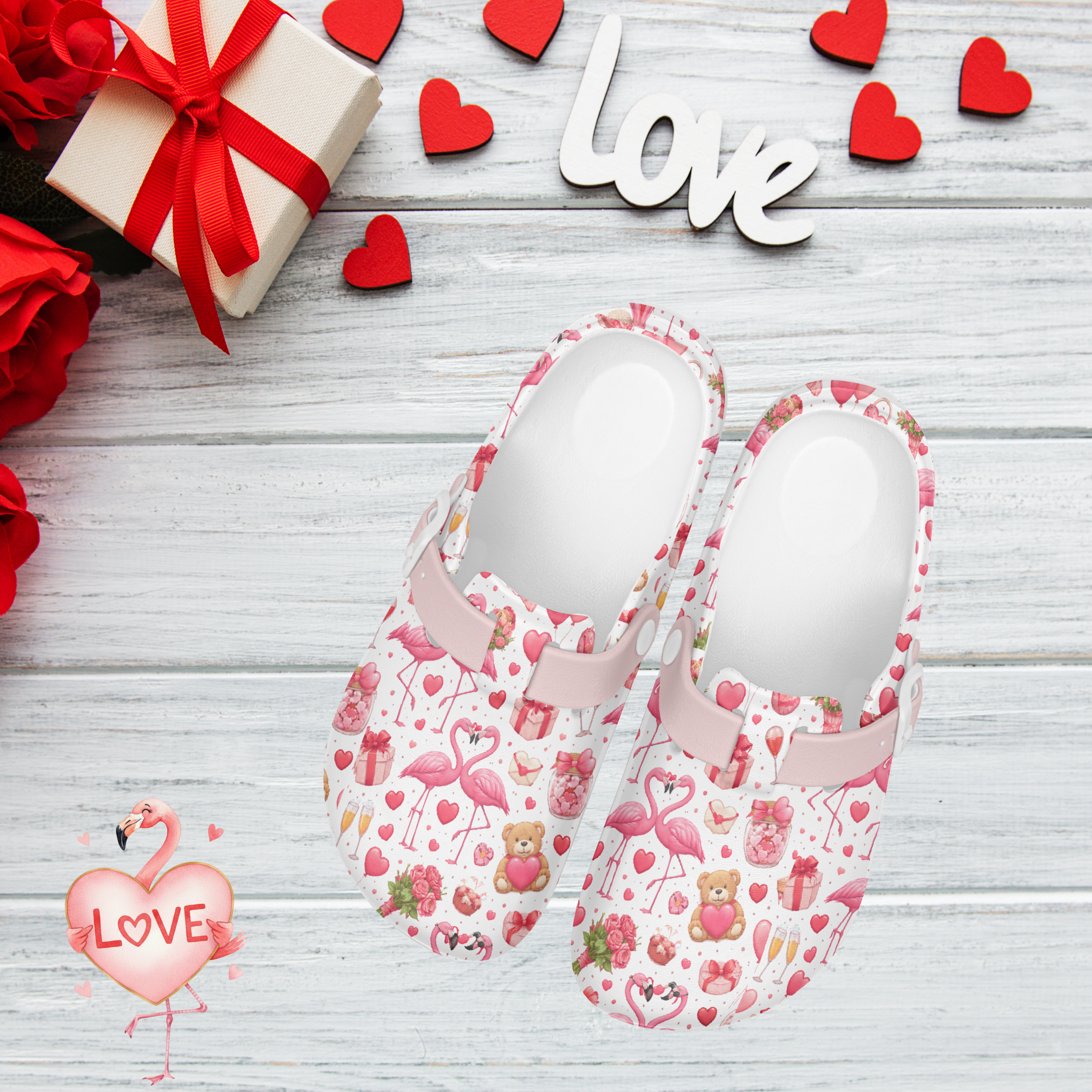 Flamingo Valentine Slip On Nurse Work Clogs