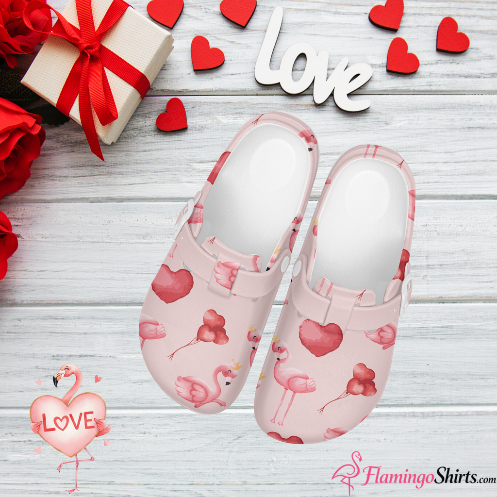 Flamingo Valentine with Hearts Clogs – Sweet Style & All-Day Comfort 💕🦩