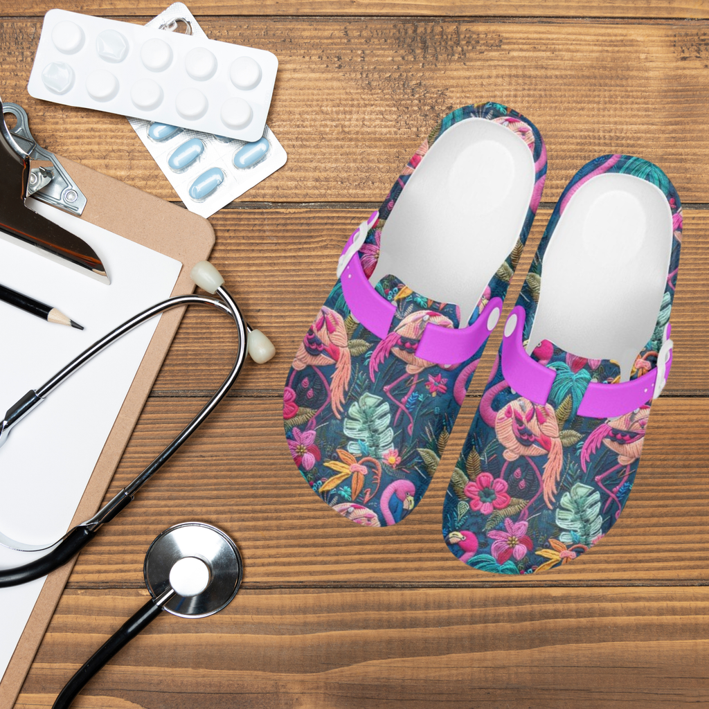 Flamingo Tapestry Clogs – Artful Comfort with Timeless Flamingo Style 🦩